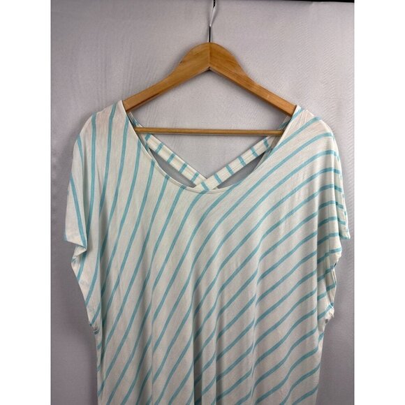 Chicos Womens Stripe V-Neck Top Size XL Rayon/Spandex Blue/White - Picture 2 of 6
